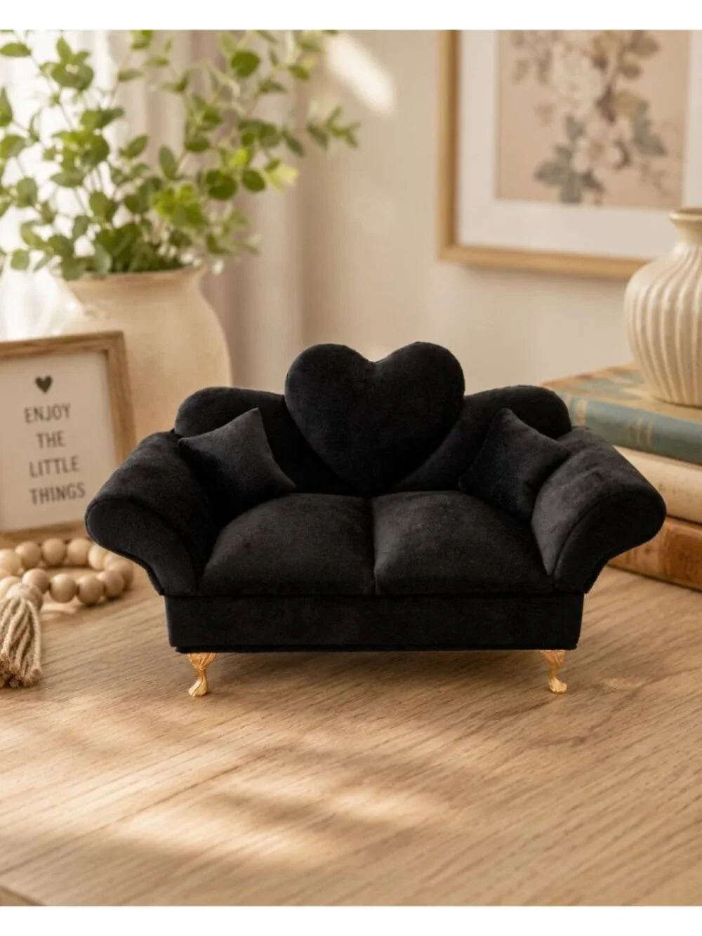New Black Solid Shabby Chic Doll Sofa Jewelry Box Organizer Couch Jewelry Box